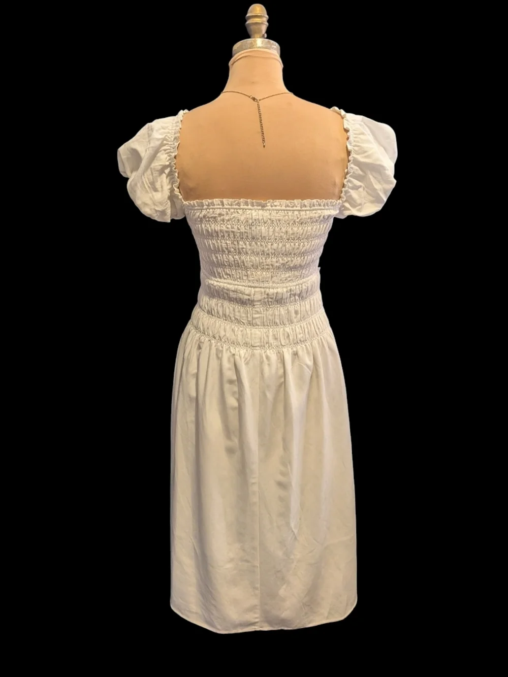 NWT "MALTA" Dress By KOURT. Smocked Puff-Sleeve White Midi Dress XS - Picture 7 of 7